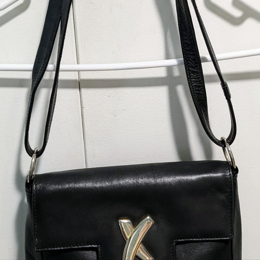 Paloma Picasso Rare Vintage Black Leather Shoulder Bag